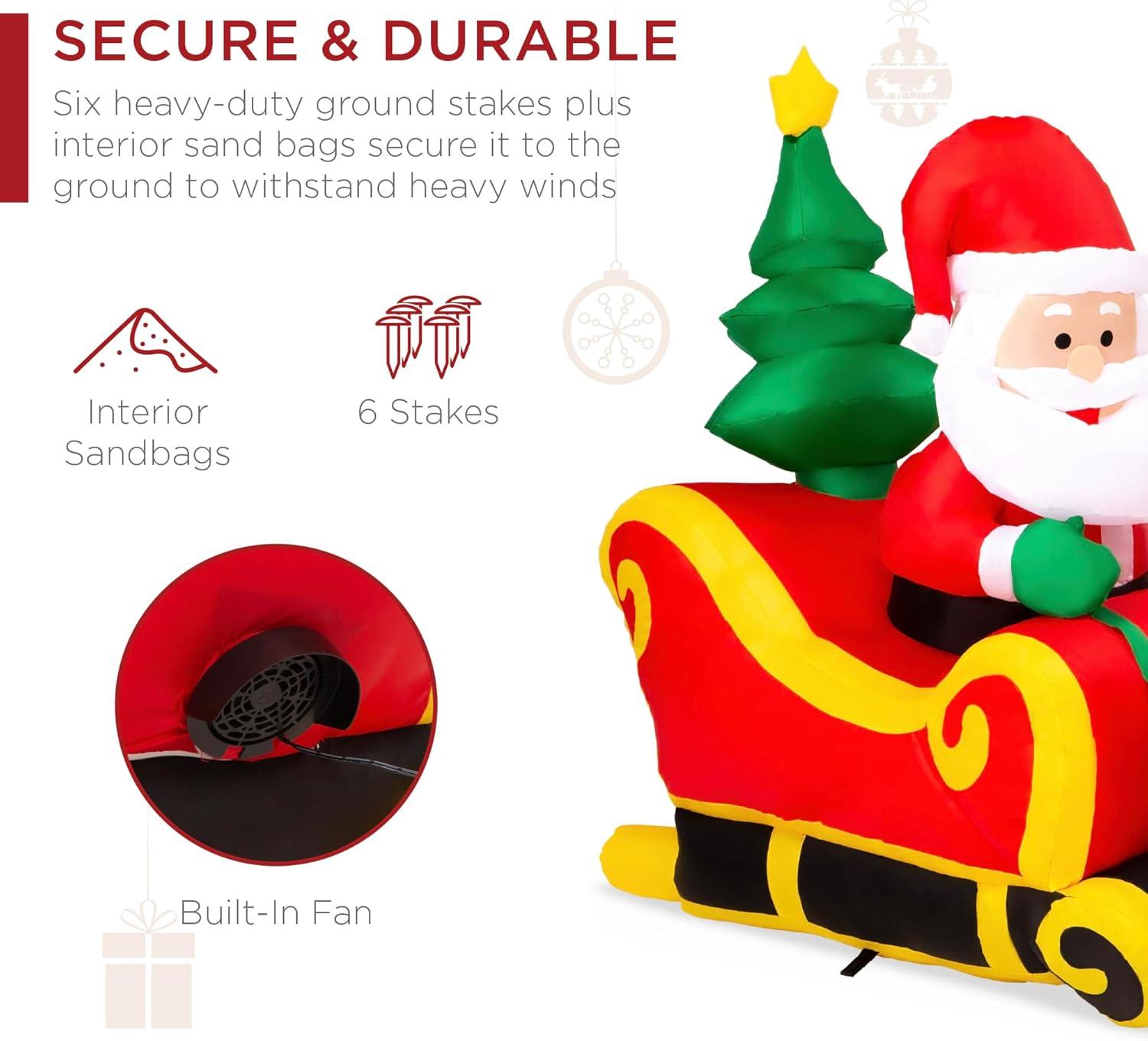 imageBest Choice Products 85ft Lighted Inflatable Christmas Decoration Santa Claus Sleigh ampamp Reindeer Indoor Outdoor for Yard Garden Driveway Large Room wHeavyDuty Stakes Electric Fan Blower