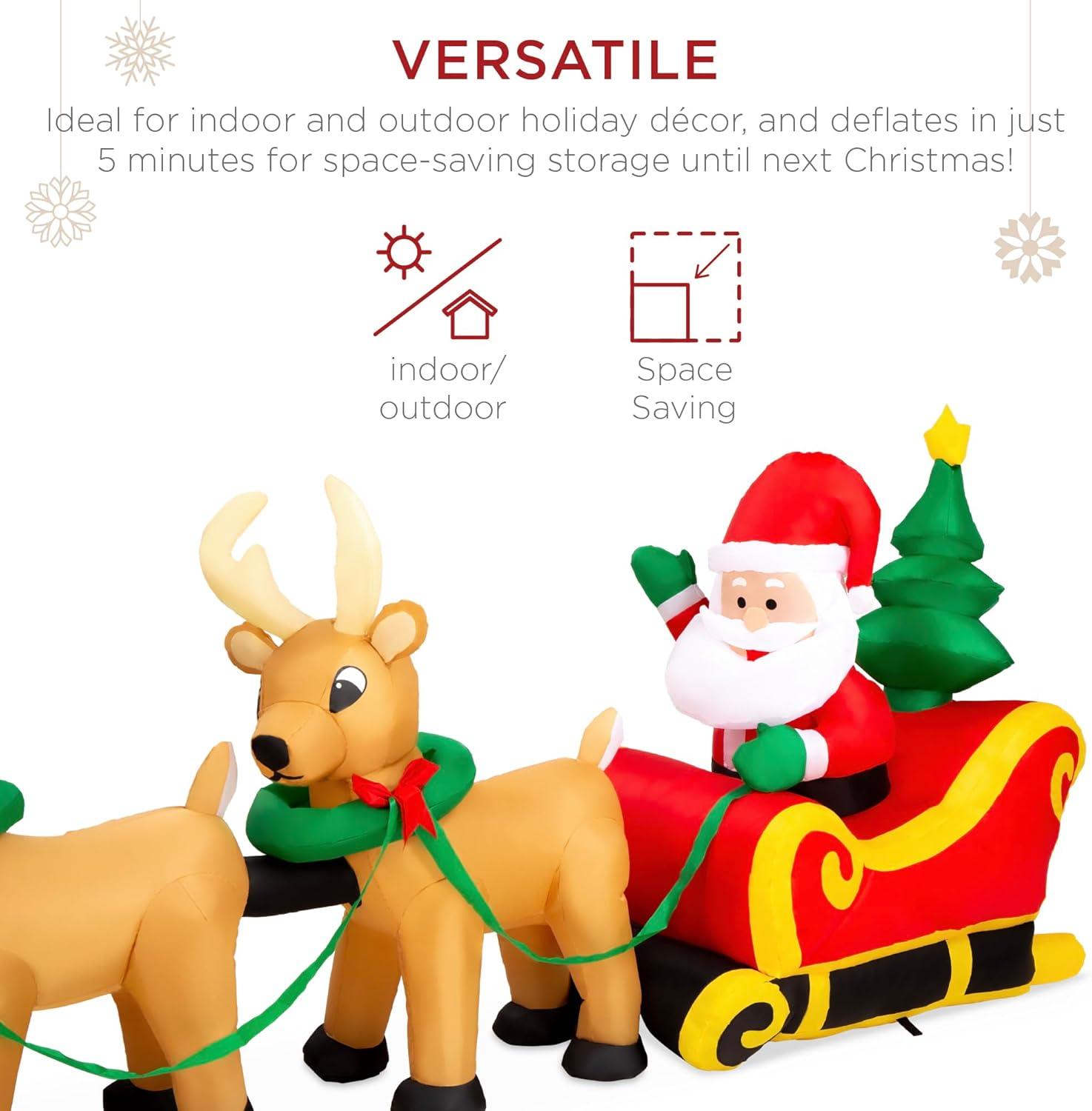 imageBest Choice Products 85ft Lighted Inflatable Christmas Decoration Santa Claus Sleigh ampamp Reindeer Indoor Outdoor for Yard Garden Driveway Large Room wHeavyDuty Stakes Electric Fan Blower