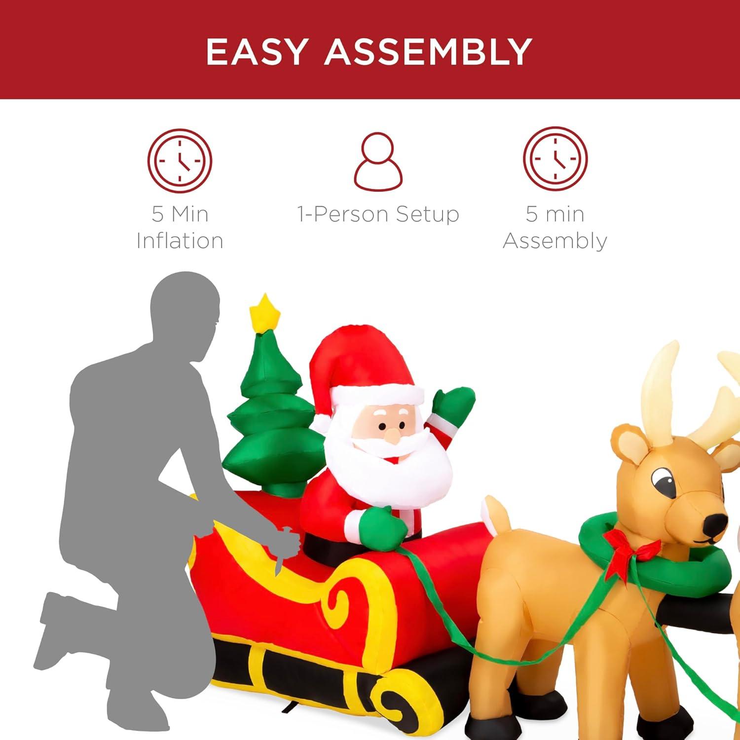 imageBest Choice Products 85ft Lighted Inflatable Christmas Decoration Santa Claus Sleigh ampamp Reindeer Indoor Outdoor for Yard Garden Driveway Large Room wHeavyDuty Stakes Electric Fan Blower