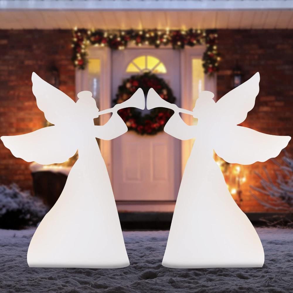 imageBest Choice Products 3ft Set of 2 Outdoor Christmas Angel Yard Decorations WeatherResistant PVC Dcor for Lawn Garden Display w 4 Ground Stakes