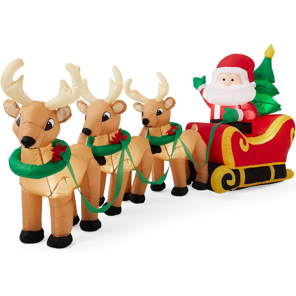imageBest Choice Products 85ft Lighted Inflatable Christmas Decoration Santa Claus Sleigh ampamp Reindeer Indoor Outdoor for Yard Garden Driveway Large Room wHeavyDuty Stakes Electric Fan Blower