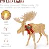 imageBest Choice Products 2Piece Moose Family Lighted Outdoor AllWeather Christmas Yard Decoration LightUp Dcor Set w 170 LED Lights Ground Stakes Zip Ties  GoldGold  Large