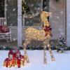 imageBest Choice Products 5ft 3D PreLit Gold Glitter Christmas Reindeer Buck Holiday Yard Decoration w 150 LED Lights Red Bow Stakes ampamp Zip Ties
