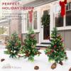 imageBest Choice Products Set of 2 245in Outdoor Pathway Christmas Trees Battery Operated PreLit Holiday Dcor wLED Lights Red Berries Pine ConesFlocked