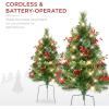 imageBest Choice Products Set of 2 245in Outdoor Pathway Christmas Trees Battery Operated PreLit Holiday Dcor wLED Lights Red Berries Pine ConesGreen WBerries