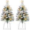 imageBest Choice Products Set of 2 245in Outdoor Pathway Christmas Trees Battery Operated PreLit Holiday Dcor wLED Lights Red Berries Pine ConesFlocked