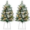imageBest Choice Products Set of 2 245in Outdoor Pathway Christmas Trees Battery Operated PreLit Holiday Dcor wLED Lights Red Berries Pine ConesFrosted
