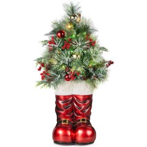 imageBest Choice Products 40in Santa Boots with PreDecorated Christmas Tree Greenery Decoration for Home ampamp Office HandPainted Frosted Tips BatteryOperated Lights