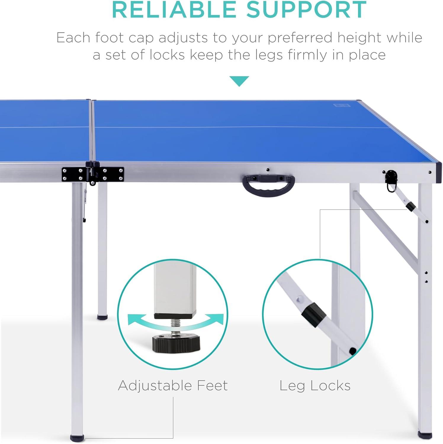 imageBest Choice Products 6x3ft Portable Ping Pong Table MidSize Folding Indoor Outdoor Table Tennis w 2 Paddles 4 Balls Included Carrying BagBlue