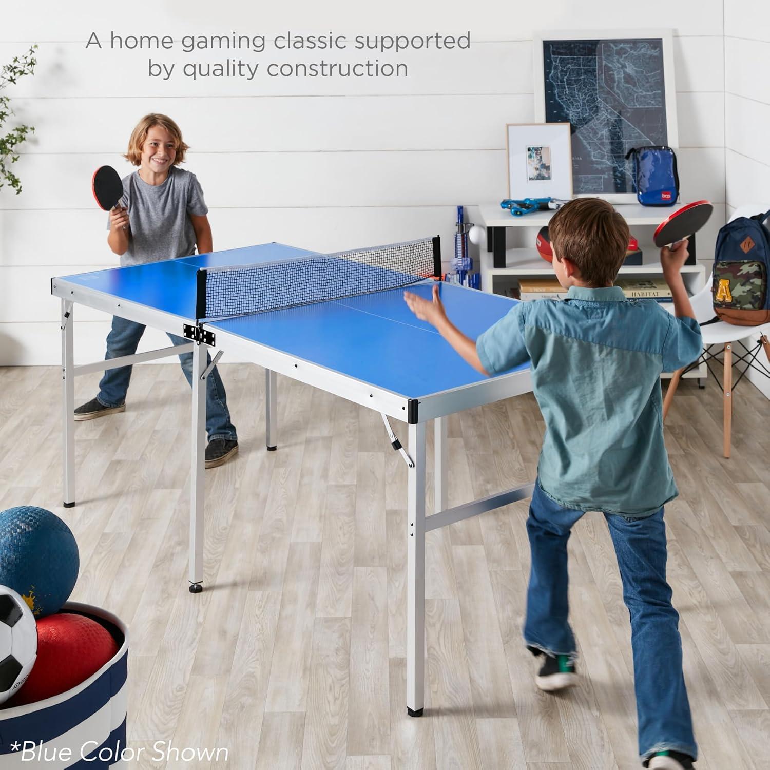 imageBest Choice Products 6x3ft Portable Ping Pong Table MidSize Folding Indoor Outdoor Table Tennis w 2 Paddles 4 Balls Included Carrying BagLight Blue