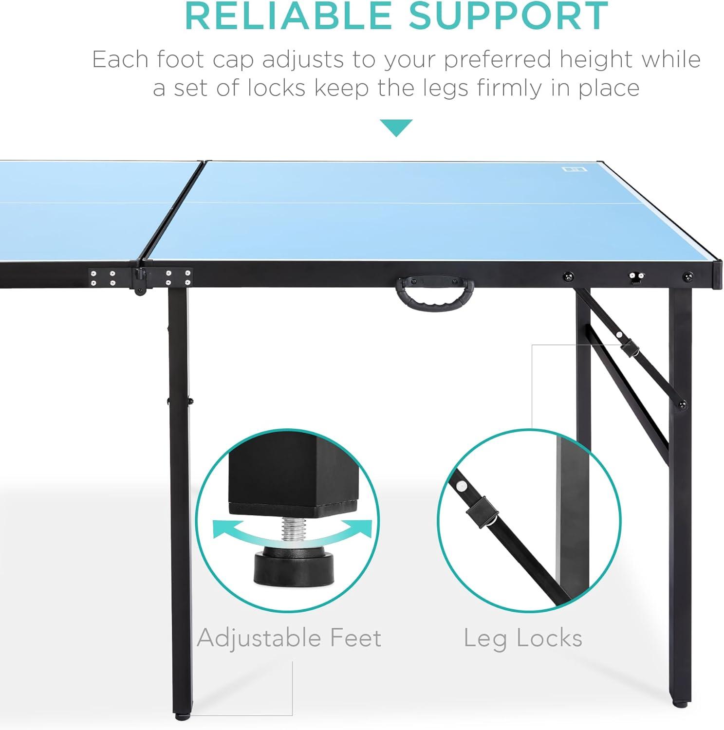 imageBest Choice Products 6x3ft Portable Ping Pong Table MidSize Folding Indoor Outdoor Table Tennis w 2 Paddles 4 Balls Included Carrying BagLight Blue