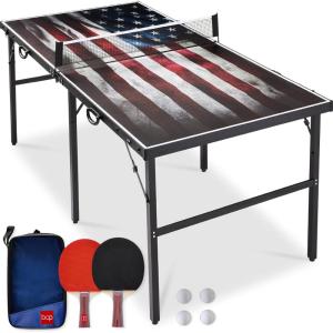 imageBest Choice Products 6x3ft Portable Ping Pong Table MidSize Folding Indoor Outdoor Table Tennis w 2 Paddles 4 Balls Included Carrying BagAmerican Flag