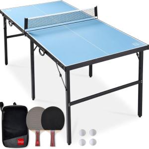 imageBest Choice Products 6x3ft Portable Ping Pong Table MidSize Folding Indoor Outdoor Table Tennis w 2 Paddles 4 Balls Included Carrying BagLight Blue