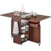 imageBest Choice Products Folding Dining Table Multipurpose Space Saving Collapsible Drop Leaf Extension Desk wWheels 3 Storage Shelves  BrownBrown