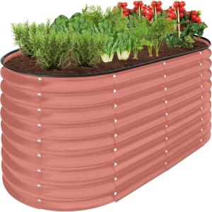 imageBest Choice Products 4x2x2ft Outdoor Metal Raised Garden Bed Oval Deep Root Planter Box for Vegetables Flowers Herbs and Succulents w 101 Gallon Capacity Rubber Edge Guard  CharcoalTerracotta