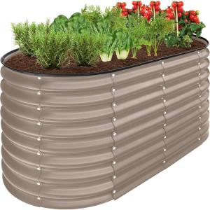 imageBest Choice Products 4x2x2ft Outdoor Metal Raised Garden Bed Oval Deep Root Planter Box for Vegetables Flowers Herbs and Succulents w 101 Gallon Capacity Rubber Edge Guard  CharcoalTaupe