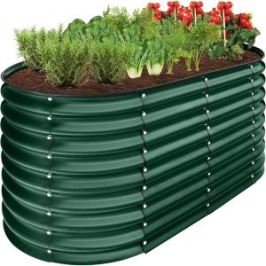 imageBest Choice Products 4x2x2ft Outdoor Metal Raised Garden Bed Oval Deep Root Planter Box for Vegetables Flowers Herbs and Succulents w 101 Gallon Capacity Rubber Edge Guard  CharcoalDark Green