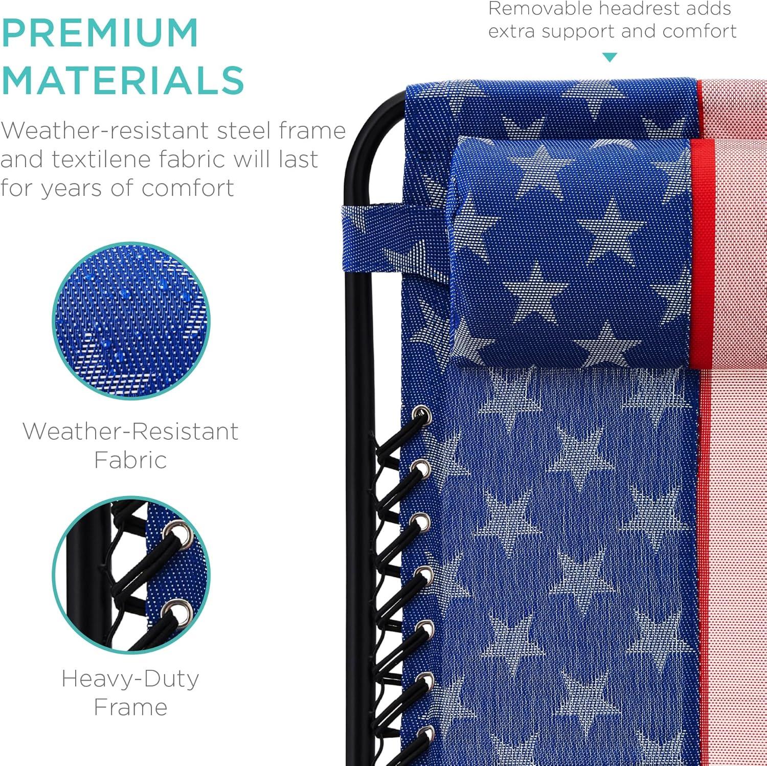 imageBest Choice Products Set of 2 Adjustable Steel Mesh Zero Gravity Lounge Chair Recliners wPillows and Cup Holder Trays  Sage GreenAmerican Flag