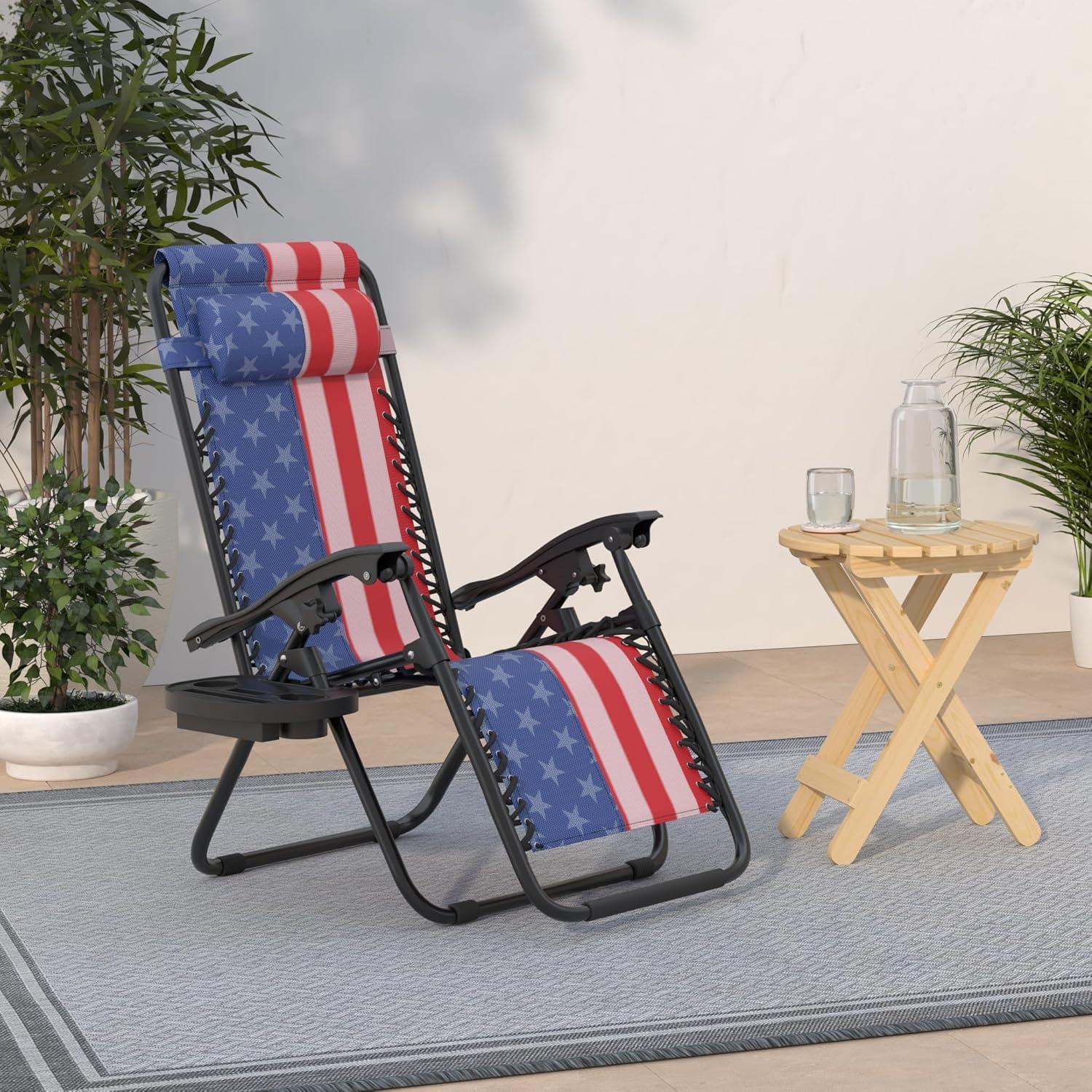 imageBest Choice Products Set of 2 Adjustable Steel Mesh Zero Gravity Lounge Chair Recliners wPillows and Cup Holder Trays  Sage GreenAmerican Flag