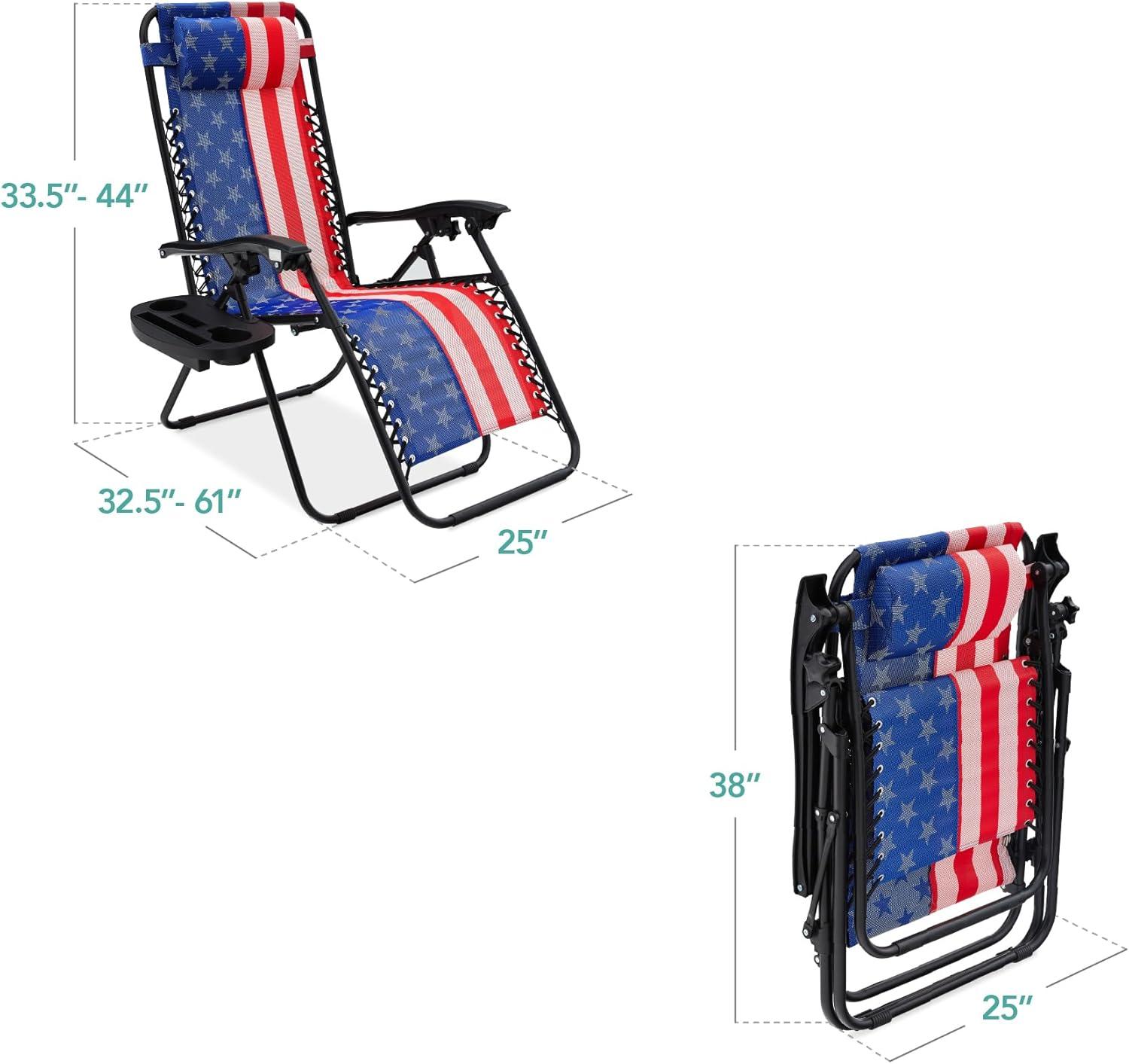 imageBest Choice Products Set of 2 Adjustable Steel Mesh Zero Gravity Lounge Chair Recliners wPillows and Cup Holder Trays  Sage GreenAmerican Flag