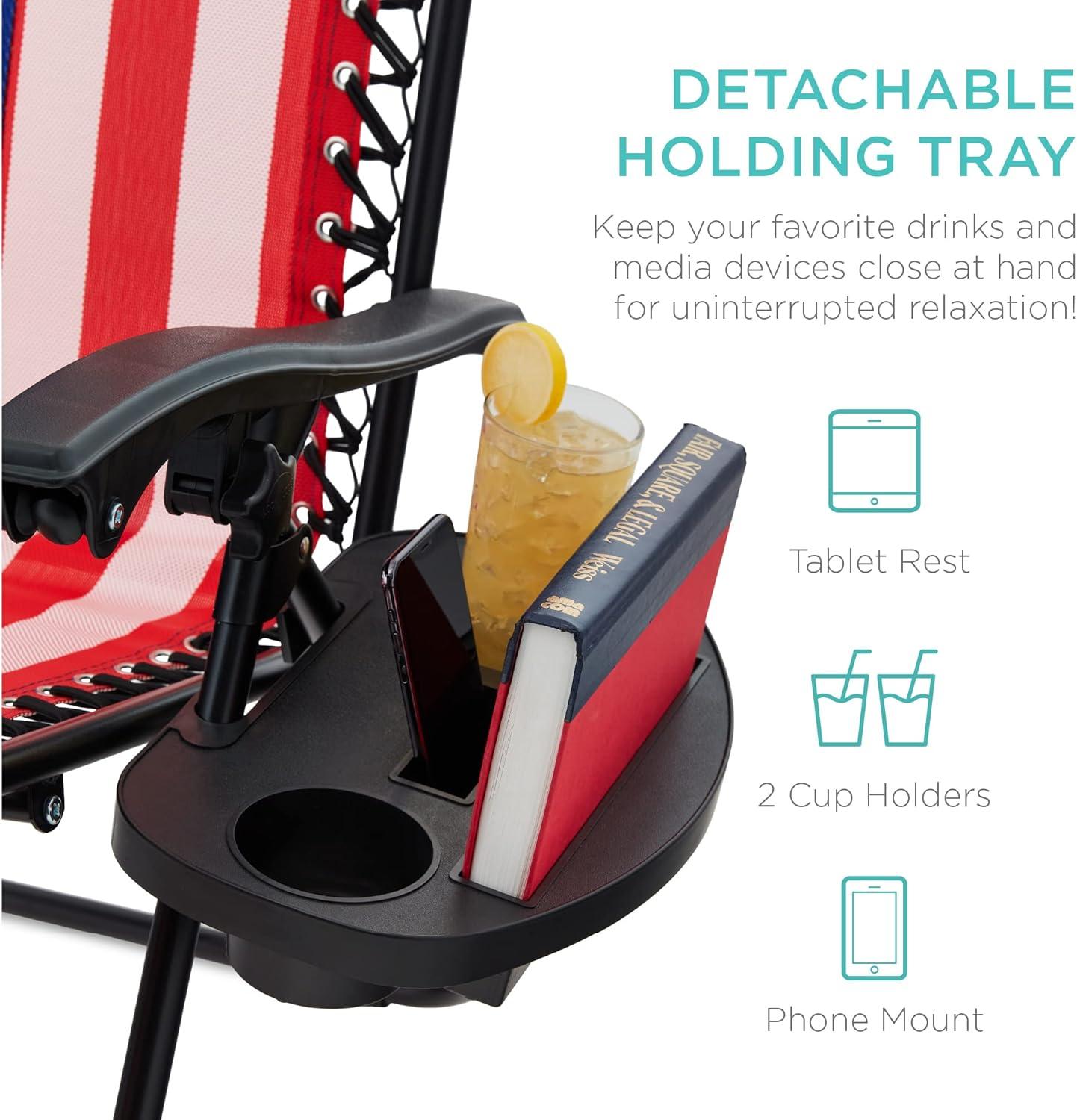 imageBest Choice Products Set of 2 Adjustable Steel Mesh Zero Gravity Lounge Chair Recliners wPillows and Cup Holder Trays  Sage GreenAmerican Flag