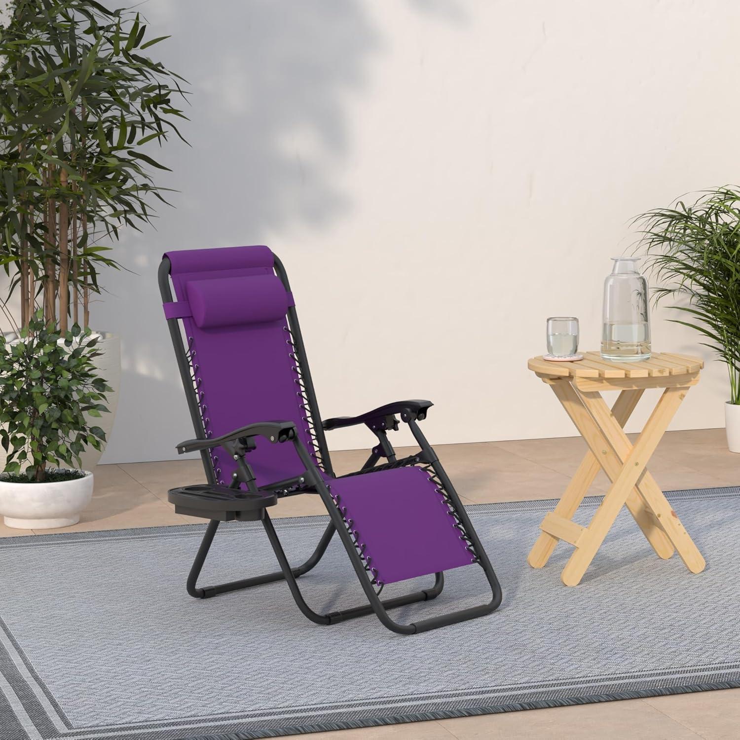 imageBest Choice Products Set of 2 Adjustable Steel Mesh Zero Gravity Lounge Chair Recliners wPillows and Cup Holder Trays  Sage GreenAmethyst Purple