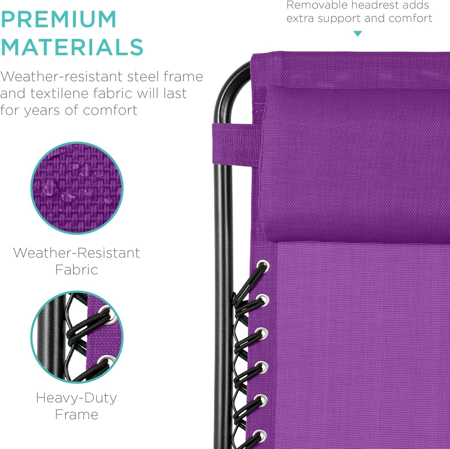 imageBest Choice Products Set of 2 Adjustable Steel Mesh Zero Gravity Lounge Chair Recliners wPillows and Cup Holder Trays  Sage GreenAmethyst Purple