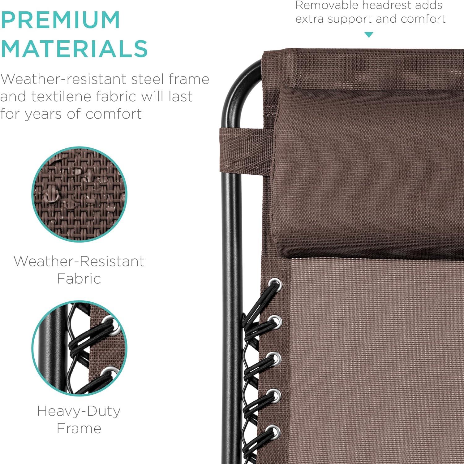 imageBest Choice Products Set of 2 Adjustable Steel Mesh Zero Gravity Lounge Chair Recliners wPillows and Cup Holder Trays  Sage GreenBrown