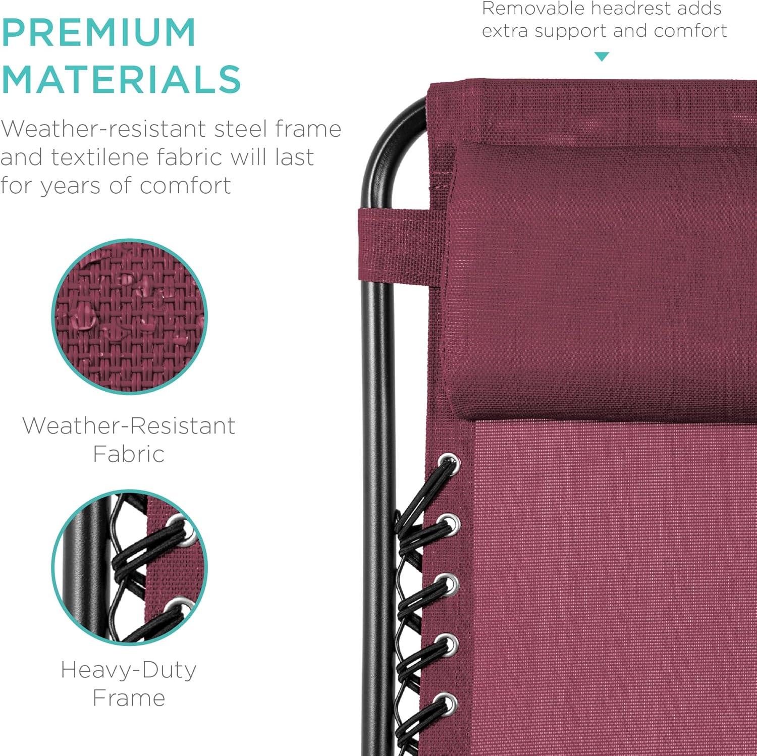 imageBest Choice Products Set of 2 Adjustable Steel Mesh Zero Gravity Lounge Chair Recliners wPillows and Cup Holder Trays  Sage GreenBurgundy