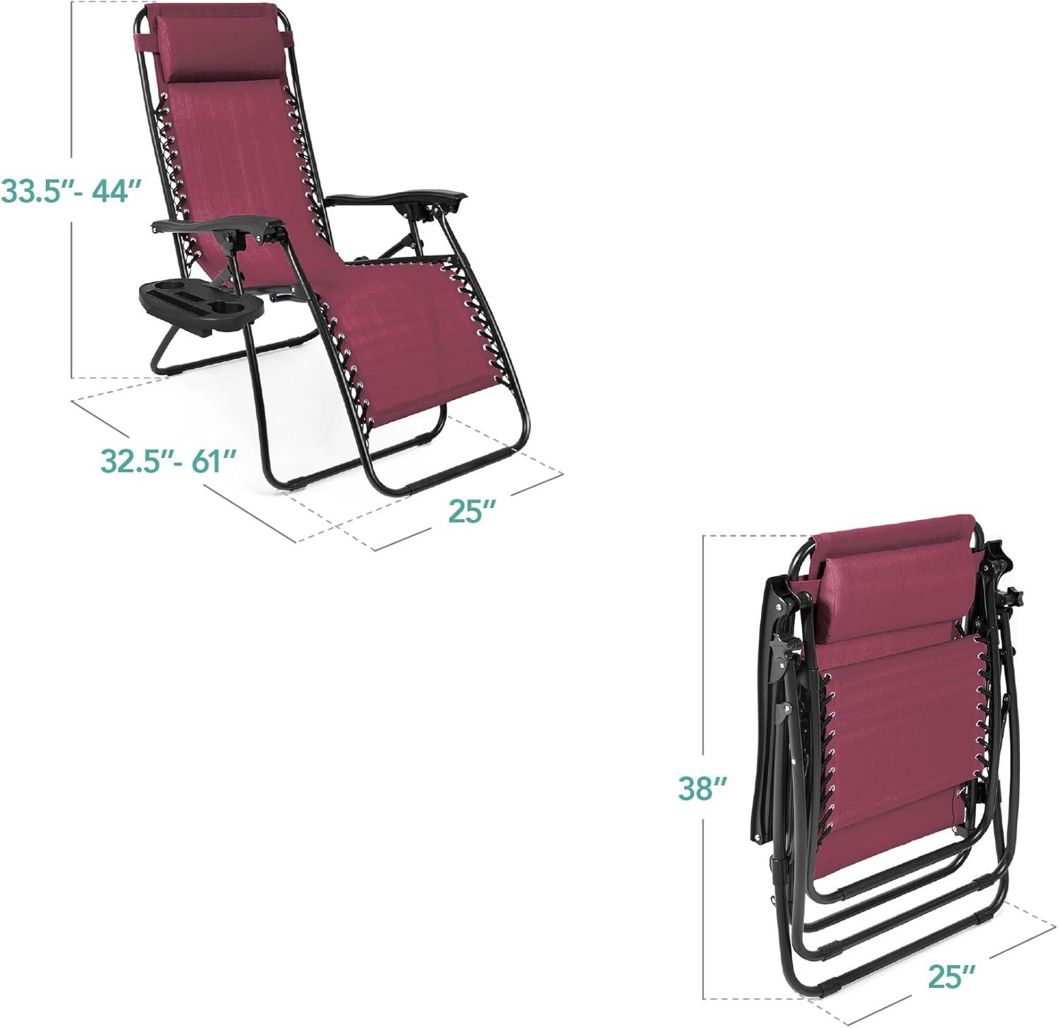 imageBest Choice Products Set of 2 Adjustable Steel Mesh Zero Gravity Lounge Chair Recliners wPillows and Cup Holder Trays  Sage GreenBurgundy
