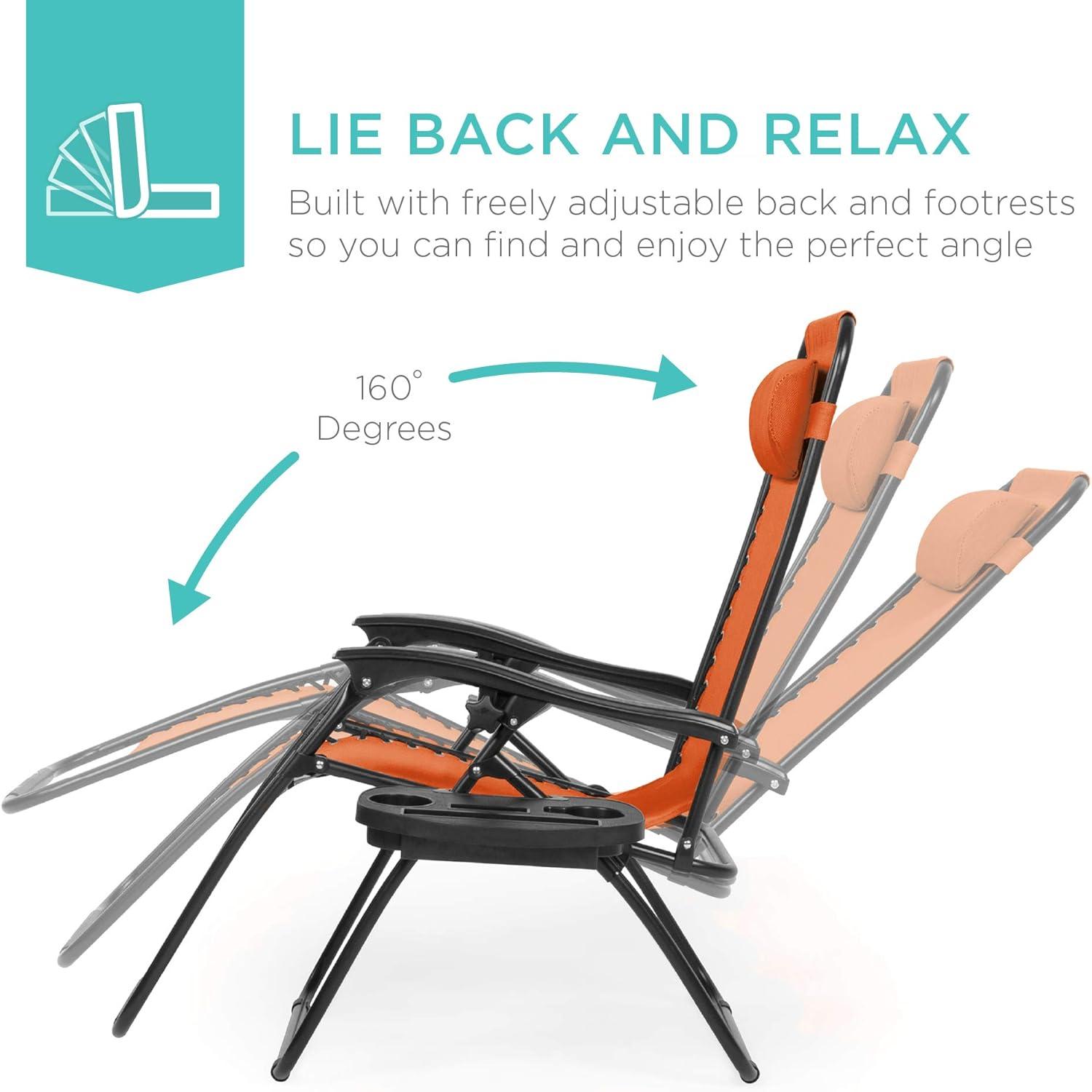 imageBest Choice Products Set of 2 Adjustable Steel Mesh Zero Gravity Lounge Chair Recliners wPillows and Cup Holder Trays  Sage GreenBurnt Orange