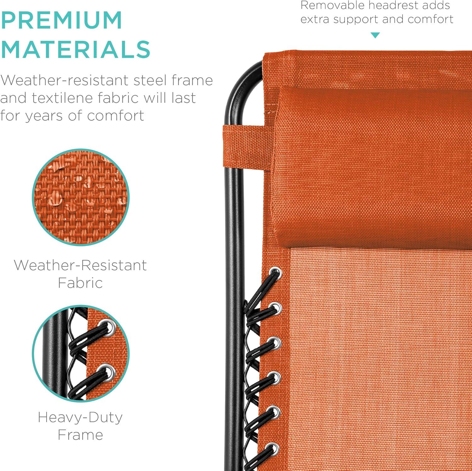 imageBest Choice Products Set of 2 Adjustable Steel Mesh Zero Gravity Lounge Chair Recliners wPillows and Cup Holder Trays  Sage GreenBurnt Orange
