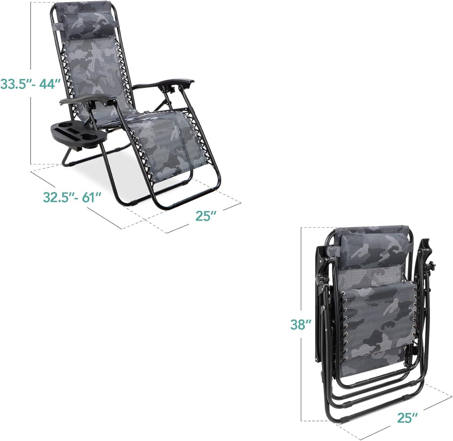 imageBest Choice Products Set of 2 Adjustable Steel Mesh Zero Gravity Lounge Chair Recliners wPillows and Cup Holder Trays  Sage GreenCamouflage