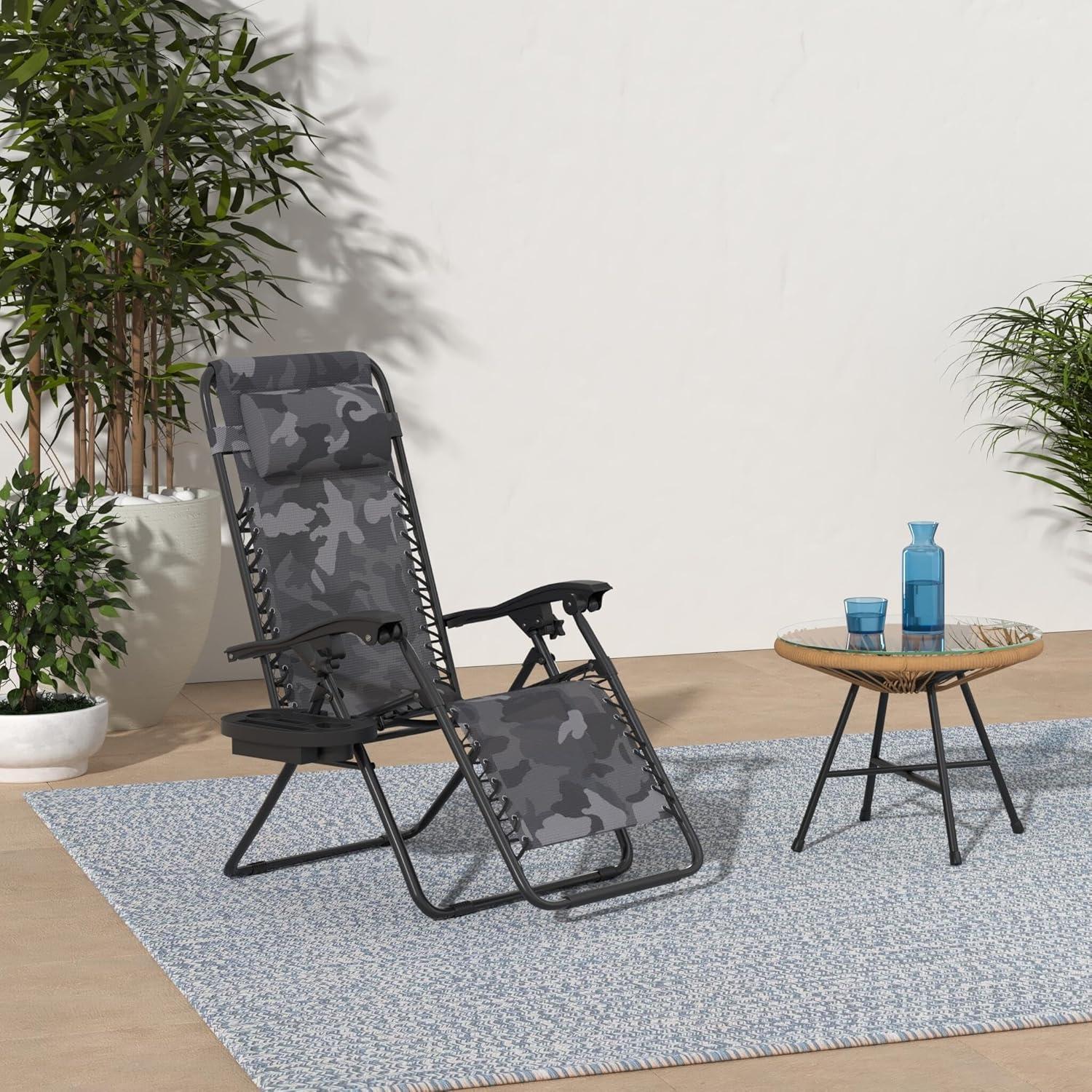 imageBest Choice Products Set of 2 Adjustable Steel Mesh Zero Gravity Lounge Chair Recliners wPillows and Cup Holder Trays  Sage GreenCamouflage