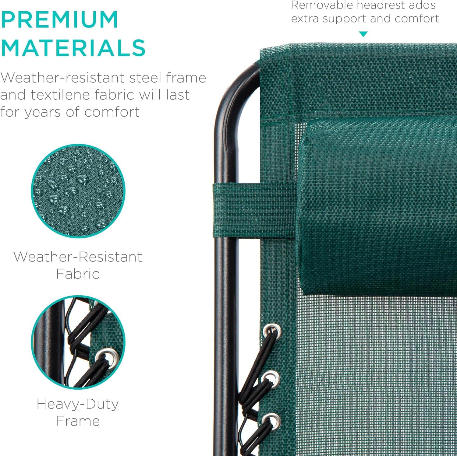 imageBest Choice Products Set of 2 Adjustable Steel Mesh Zero Gravity Lounge Chair Recliners wPillows and Cup Holder Trays  Sage GreenForest Green