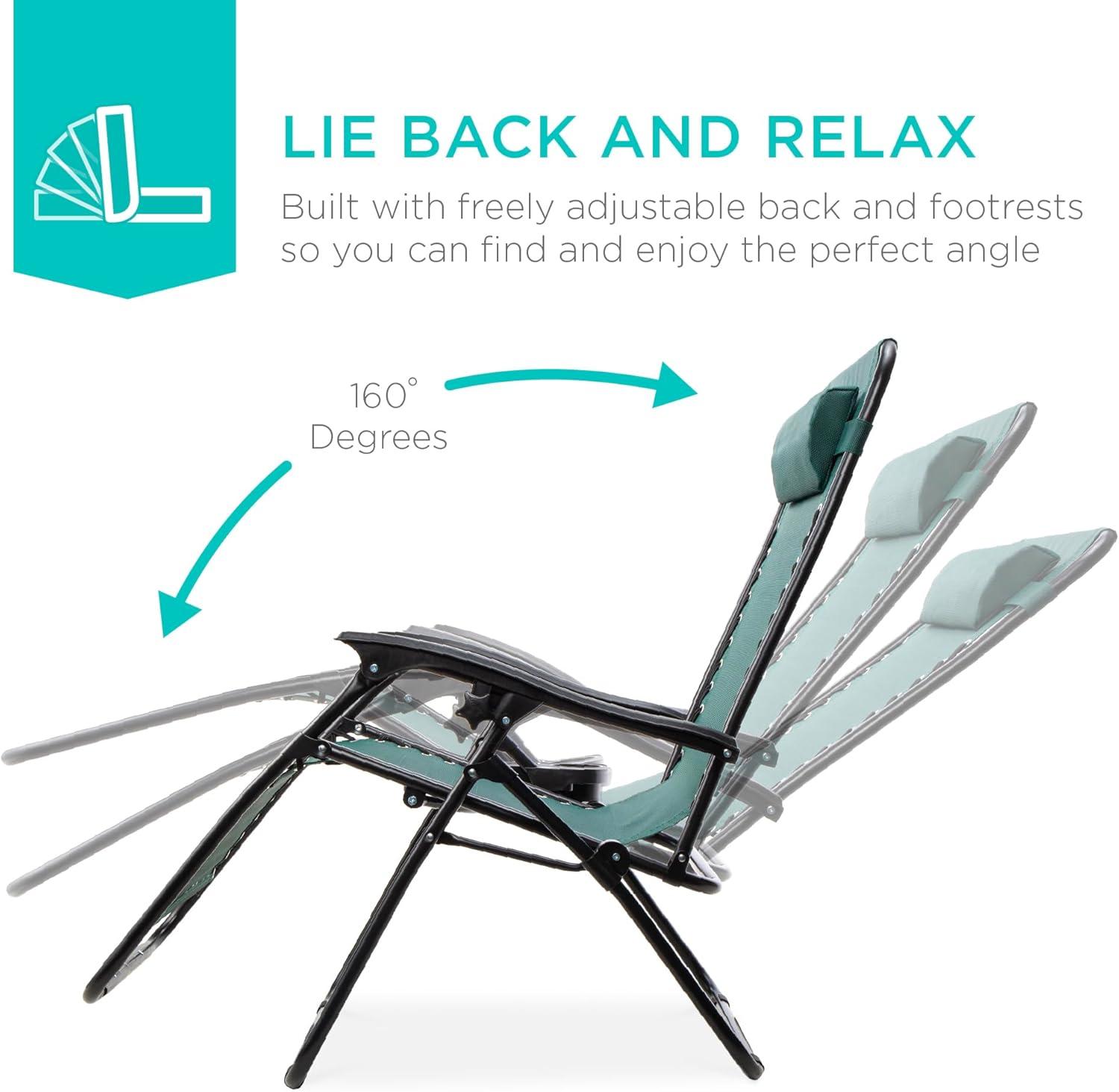 imageBest Choice Products Set of 2 Adjustable Steel Mesh Zero Gravity Lounge Chair Recliners wPillows and Cup Holder Trays  Sage GreenForest Green