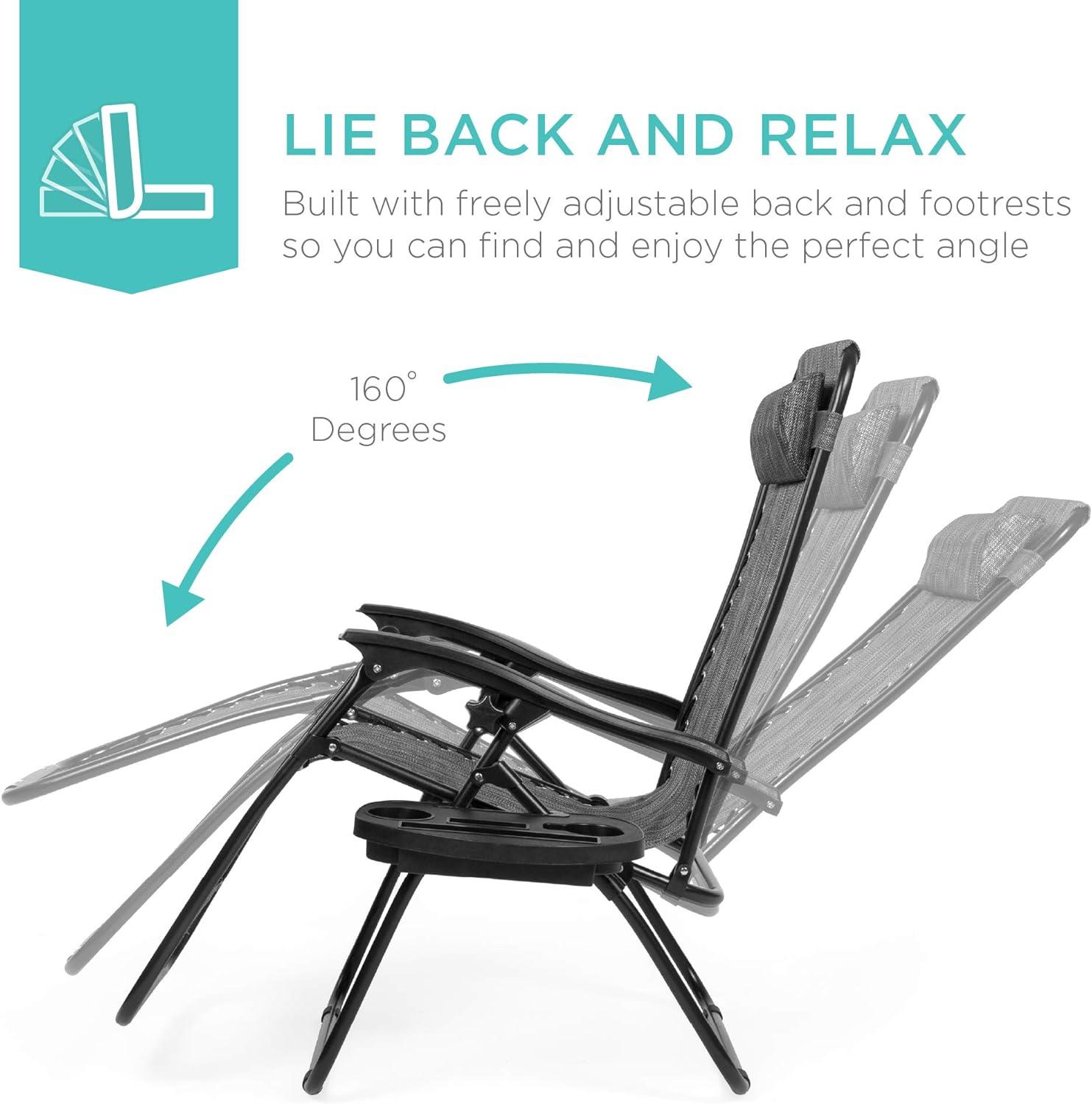 imageBest Choice Products Set of 2 Adjustable Steel Mesh Zero Gravity Lounge Chair Recliners wPillows and Cup Holder Trays  Sage GreenGrey