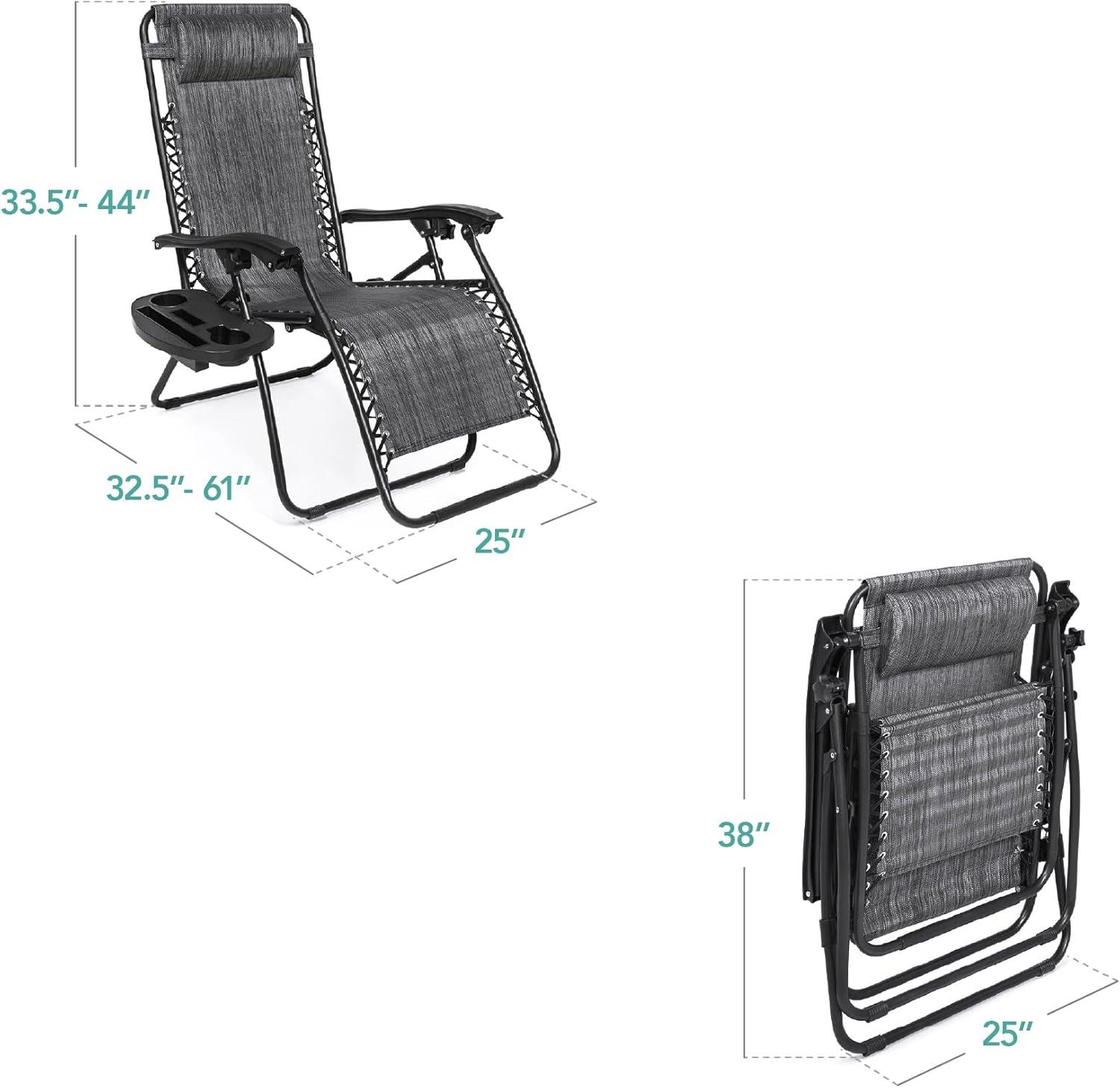 imageBest Choice Products Set of 2 Adjustable Steel Mesh Zero Gravity Lounge Chair Recliners wPillows and Cup Holder Trays  Sage GreenGrey