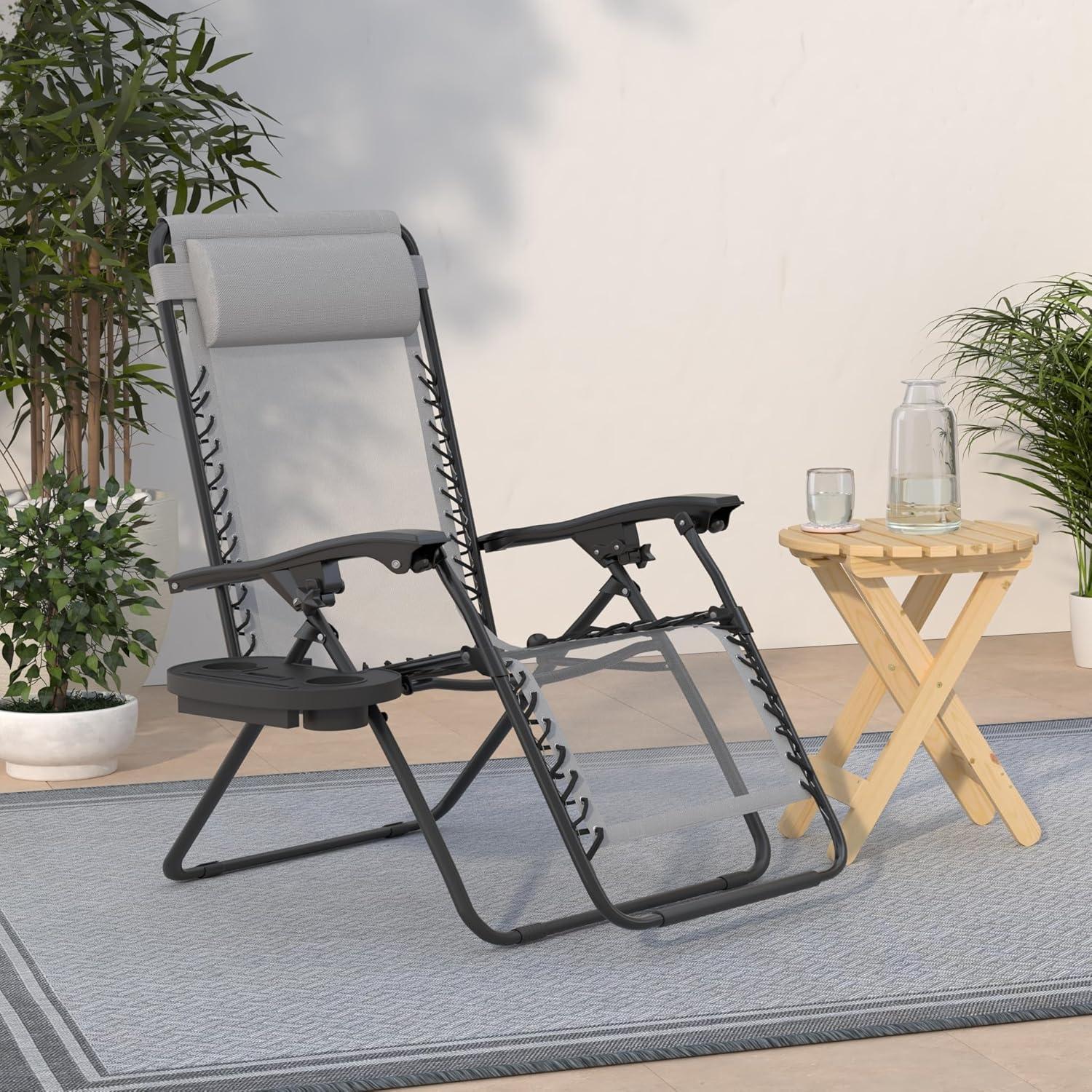 imageBest Choice Products Set of 2 Adjustable Steel Mesh Zero Gravity Lounge Chair Recliners wPillows and Cup Holder Trays  Sage GreenIce Gray