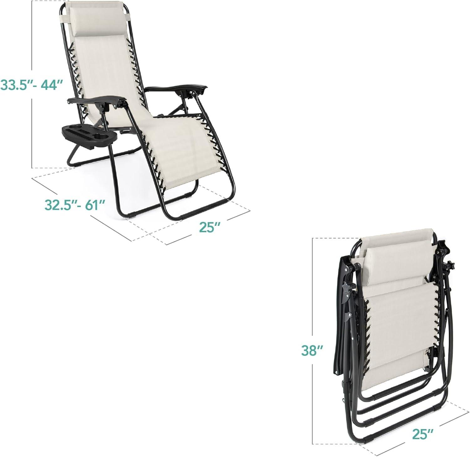 imageBest Choice Products Set of 2 Adjustable Steel Mesh Zero Gravity Lounge Chair Recliners wPillows and Cup Holder Trays  Sage GreenIvory