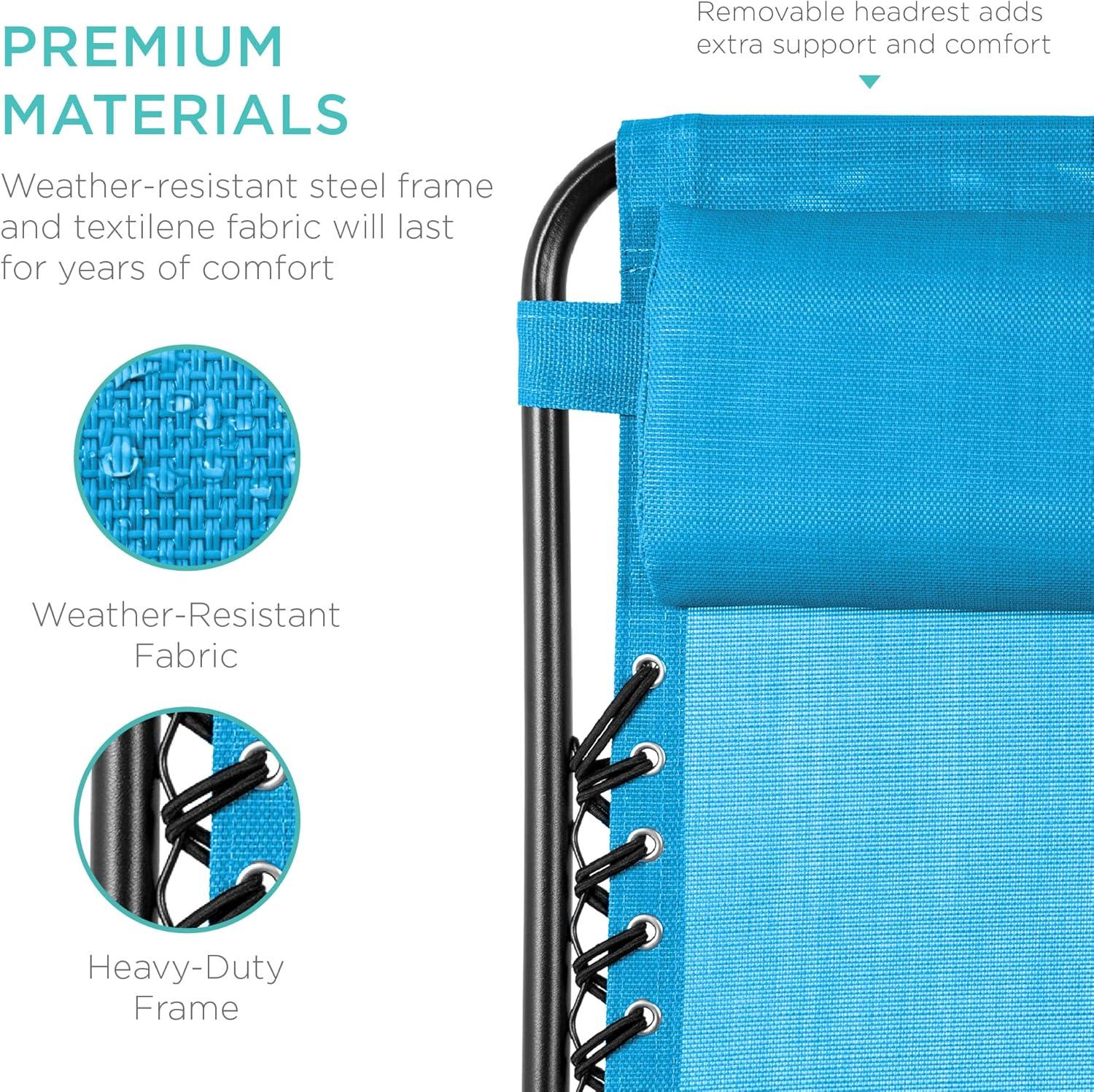 imageBest Choice Products Set of 2 Adjustable Steel Mesh Zero Gravity Lounge Chair Recliners wPillows and Cup Holder Trays  Sage GreenLight Blue