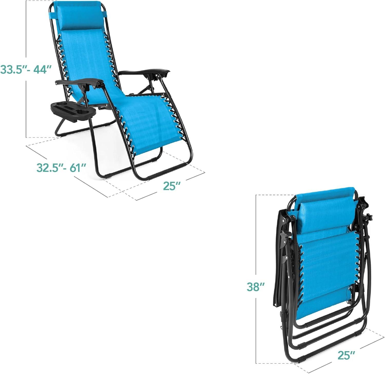 imageBest Choice Products Set of 2 Adjustable Steel Mesh Zero Gravity Lounge Chair Recliners wPillows and Cup Holder Trays  Sage GreenLight Blue