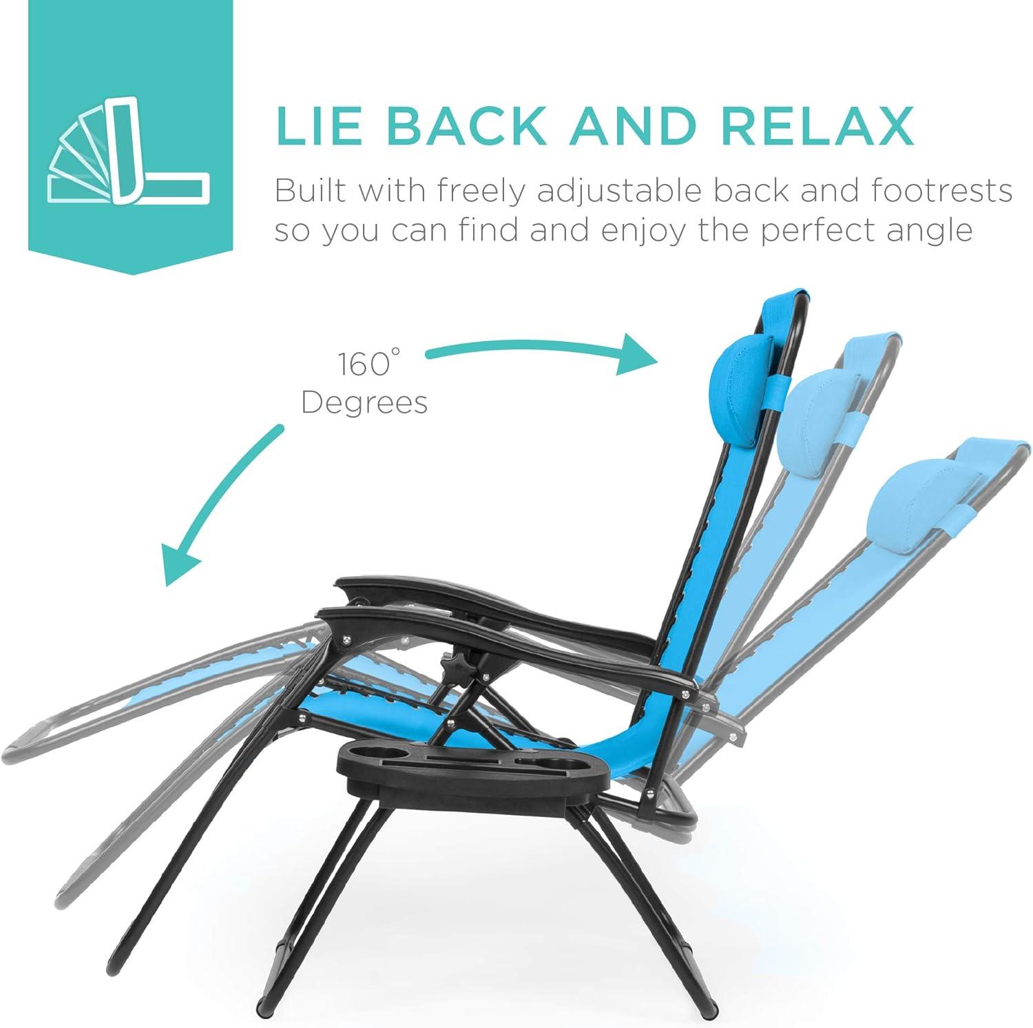 imageBest Choice Products Set of 2 Adjustable Steel Mesh Zero Gravity Lounge Chair Recliners wPillows and Cup Holder Trays  Sage GreenLight Blue