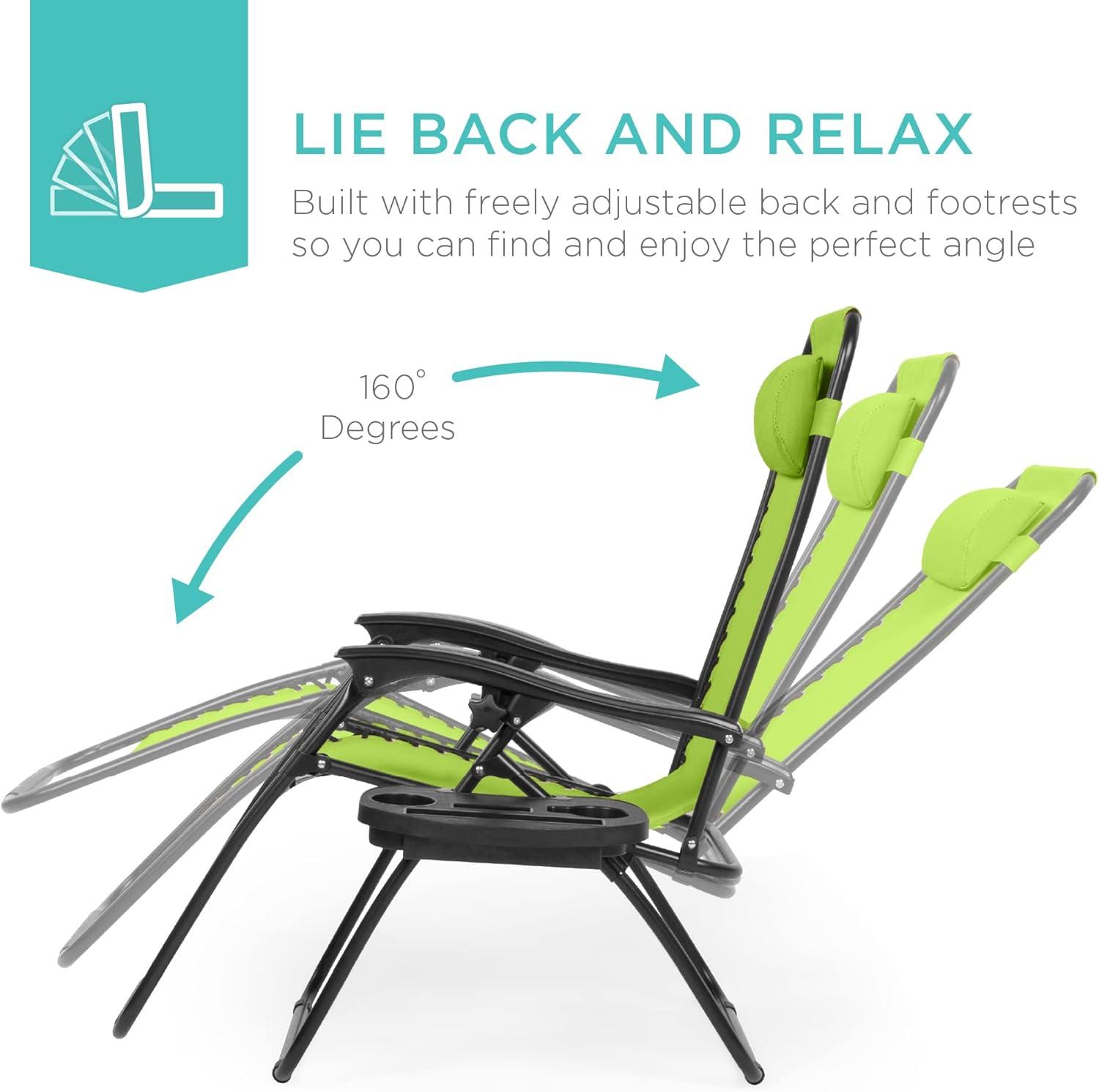 imageBest Choice Products Set of 2 Adjustable Steel Mesh Zero Gravity Lounge Chair Recliners wPillows and Cup Holder Trays  Sage GreenLime Green