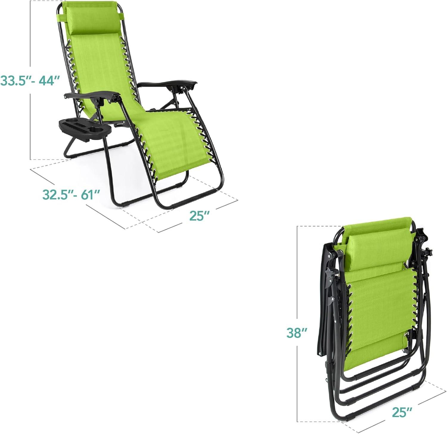 imageBest Choice Products Set of 2 Adjustable Steel Mesh Zero Gravity Lounge Chair Recliners wPillows and Cup Holder Trays  Sage GreenLime Green