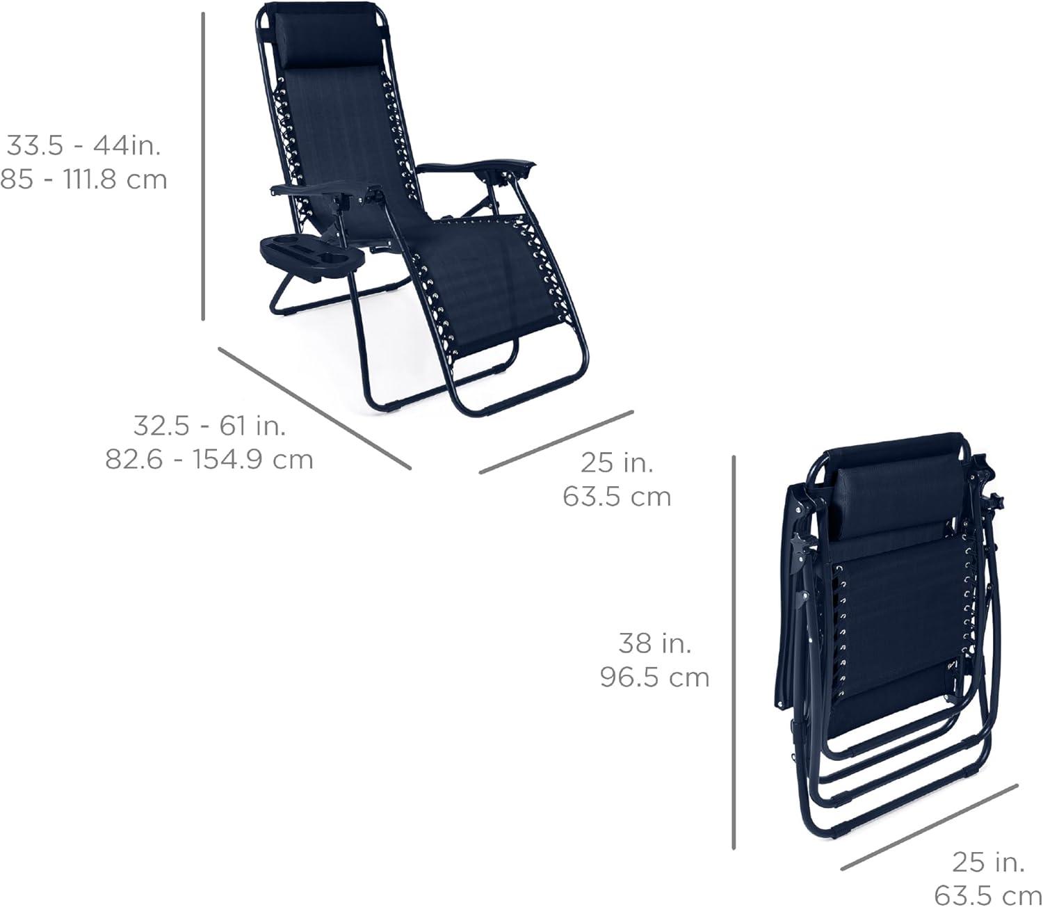 imageBest Choice Products Set of 2 Adjustable Steel Mesh Zero Gravity Lounge Chair Recliners wPillows and Cup Holder Trays  Sage GreenNavy