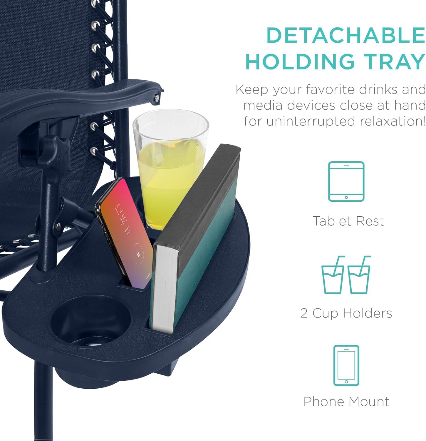 imageBest Choice Products Set of 2 Adjustable Steel Mesh Zero Gravity Lounge Chair Recliners wPillows and Cup Holder Trays  Sage GreenNavy