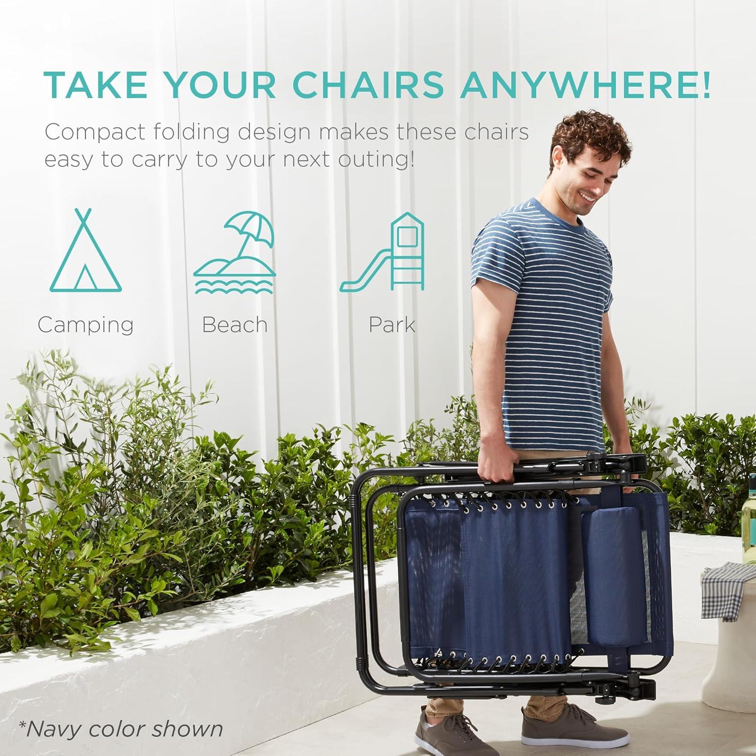imageBest Choice Products Set of 2 Adjustable Steel Mesh Zero Gravity Lounge Chair Recliners wPillows and Cup Holder Trays  Sage GreenPeacock