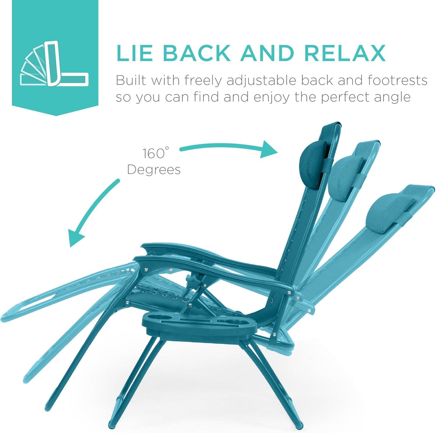 imageBest Choice Products Set of 2 Adjustable Steel Mesh Zero Gravity Lounge Chair Recliners wPillows and Cup Holder Trays  Sage GreenPeacock