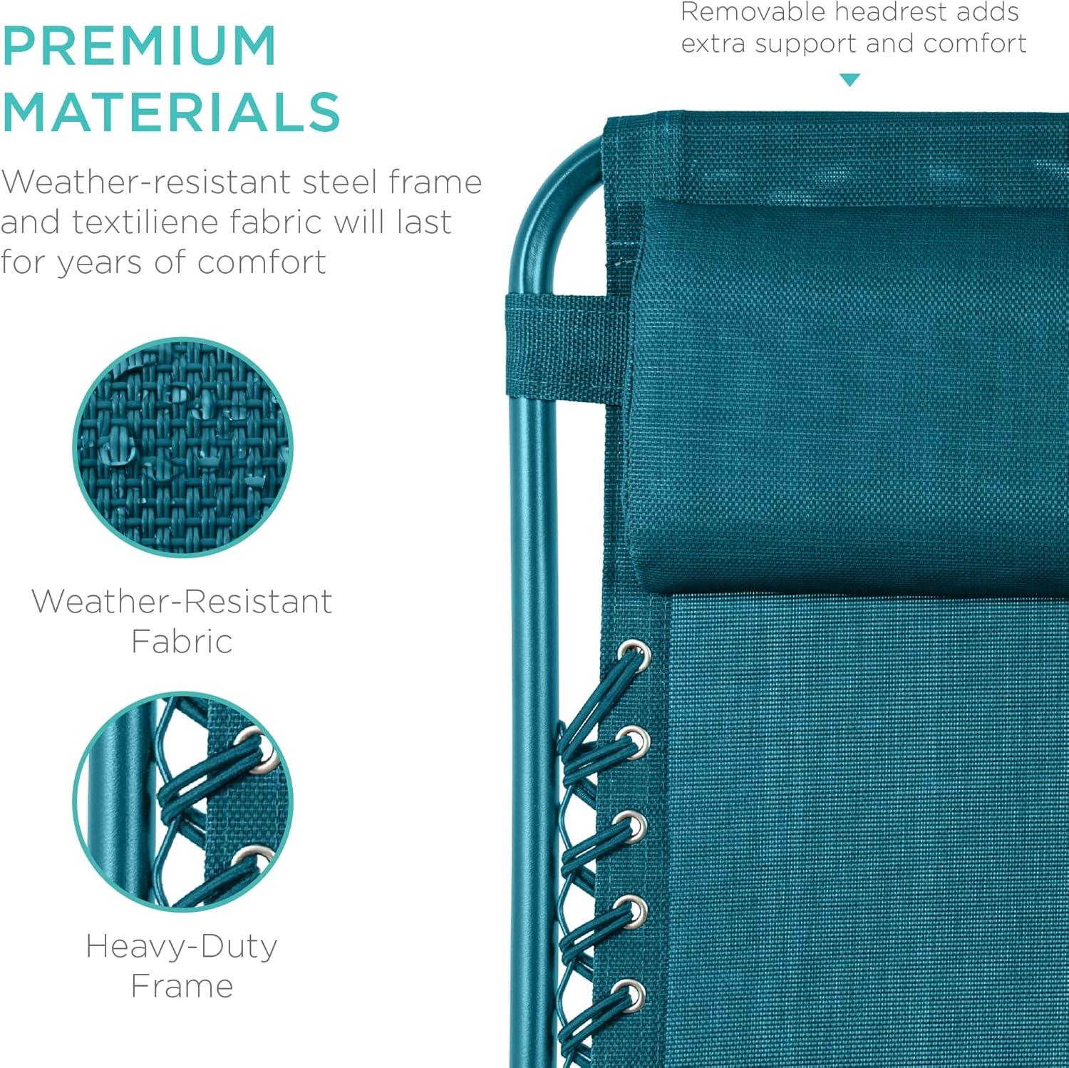 imageBest Choice Products Set of 2 Adjustable Steel Mesh Zero Gravity Lounge Chair Recliners wPillows and Cup Holder Trays  Sage GreenPeacock